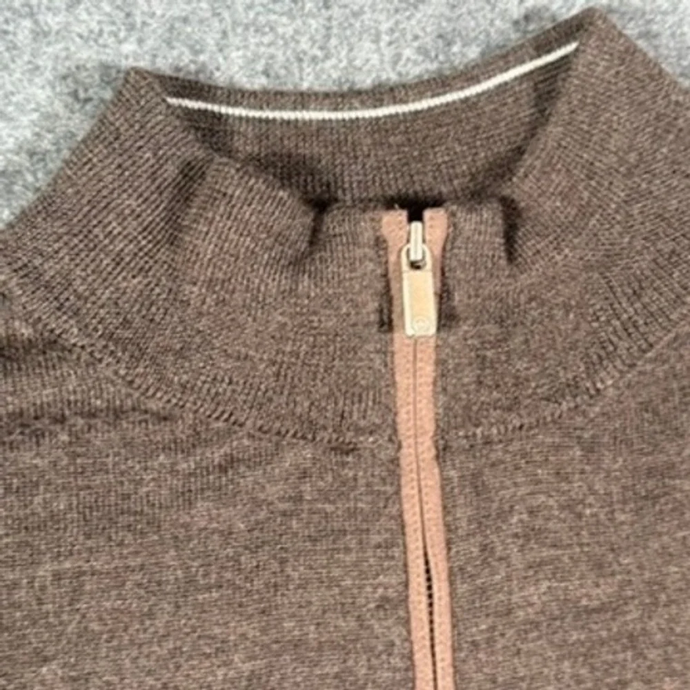 Peter Millar Mens‎ Autumn Crest Brown Merino Wool Lyocell Quarter Zip Sweater L